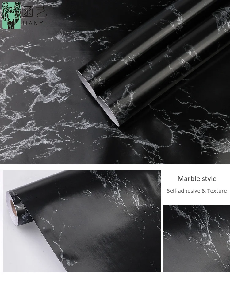 Nature Wood Grain Marble Finish Wallpaper Pvc Decorative Film Black