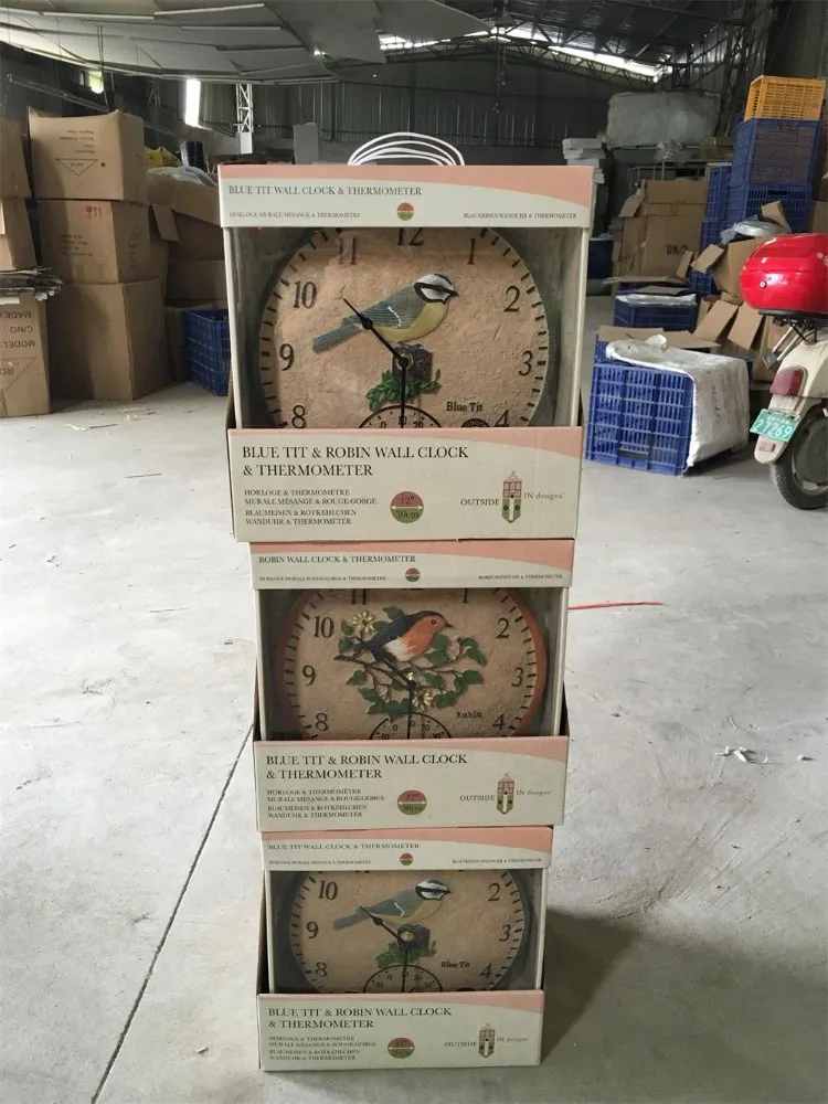 14 Inch Faux Slate Outdoor Pool Wall Clock With Thermometer And