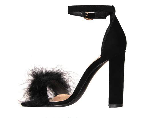 block heel shoes with fur