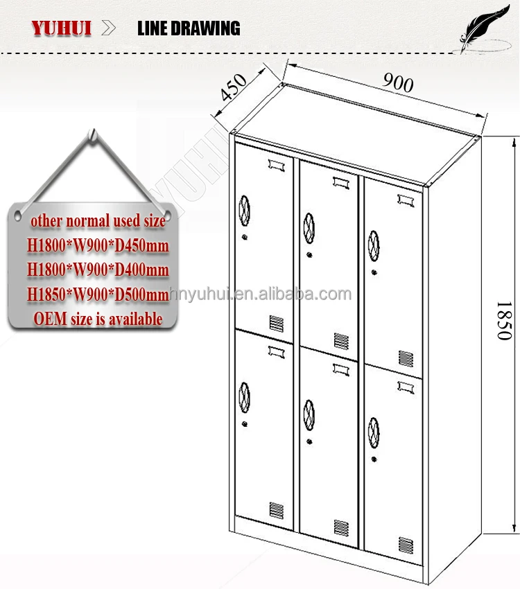 6 Door Metal Employee Locker For Workshops / Steel Staff 