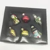 Miniature glass hanging ornaments of a set: santa, snowman, tree, shoe,angel,light bauble