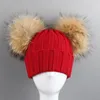 double 13cm real raccoon fur pom knitted beanie hats
