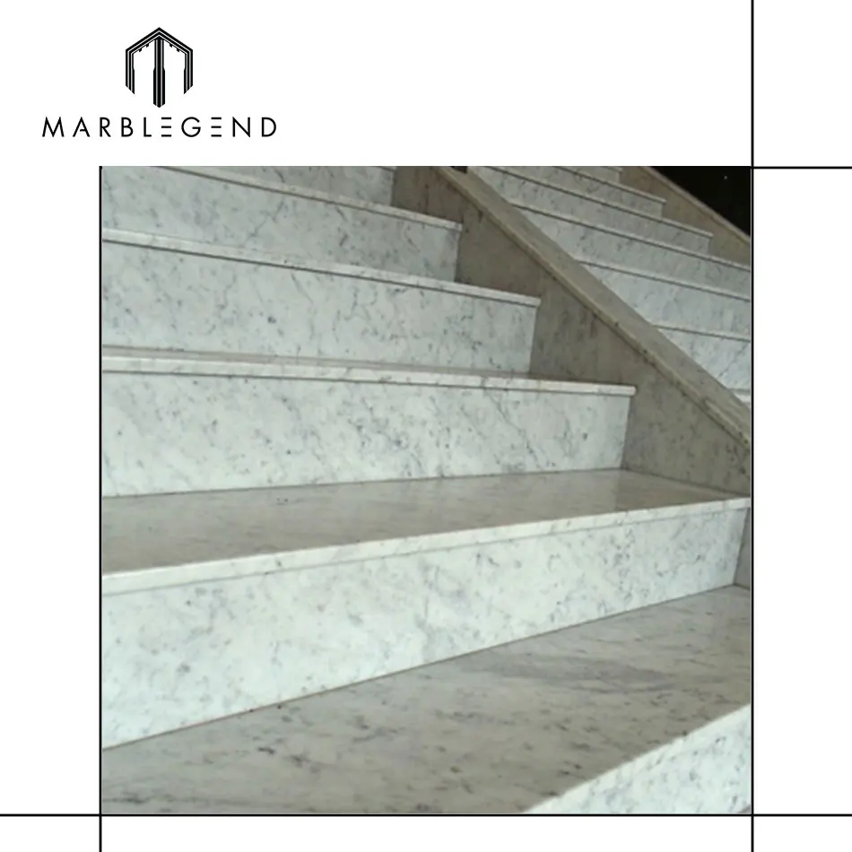 Grooved Natural Stone Bianco Carrara White Marble Stair Treads Non Slip