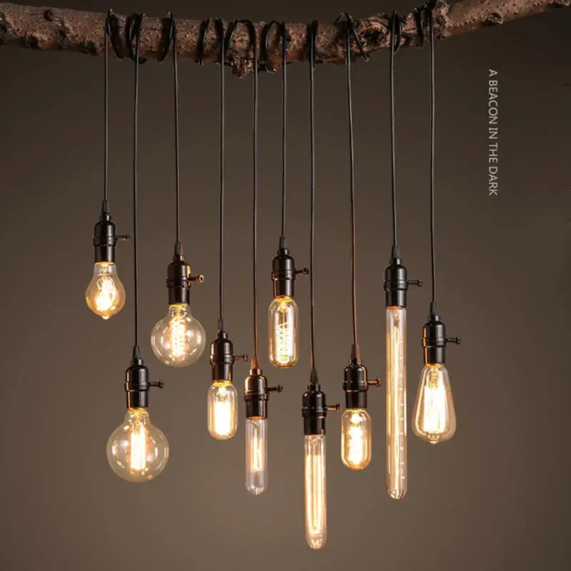 STL Vintage Edison Light Holder E27 Retro Lamp Base Pendant Bulb Light Screw Socket 2 Colors With Switch / No Switch 110V/220V