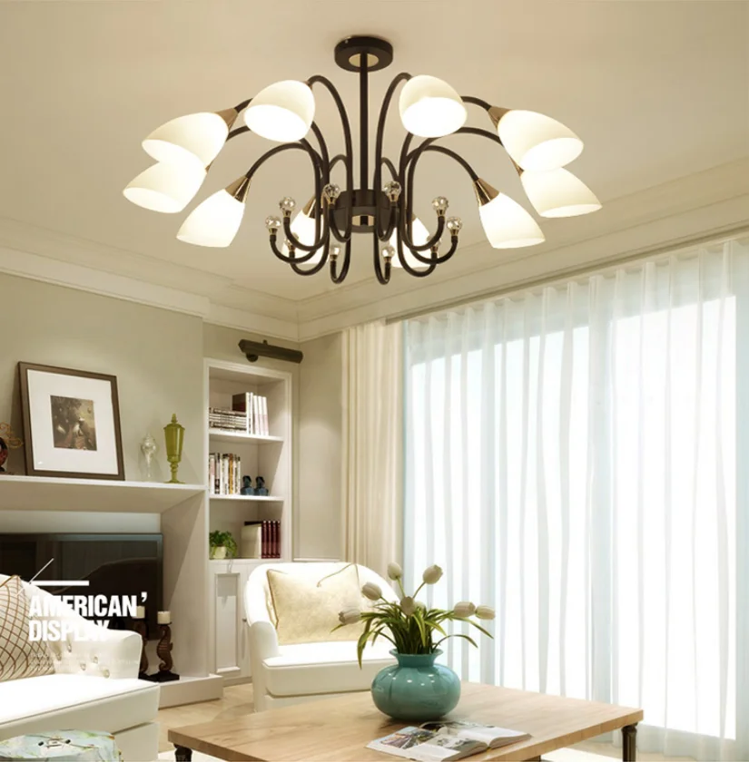 American countryside home villa bedroom dining room table iron crystal chandelier luxury modern