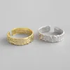 European style Irregular concave-convex gold plated tin foil paper ring Resizable S925 sterling silver finger ring