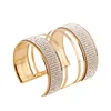 Fashion Wholesale Wide Wristband Gold Plated Pave Set Created Crystal Rhinestone Chunky Cuff Bangle
