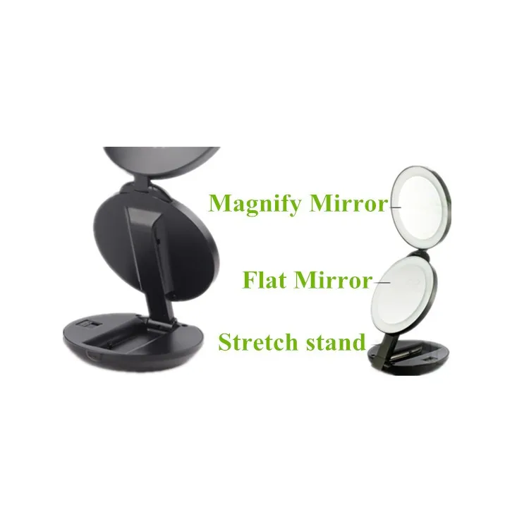 Three Folding Compact Mirror With Led Light Travel Mirror Buy Led