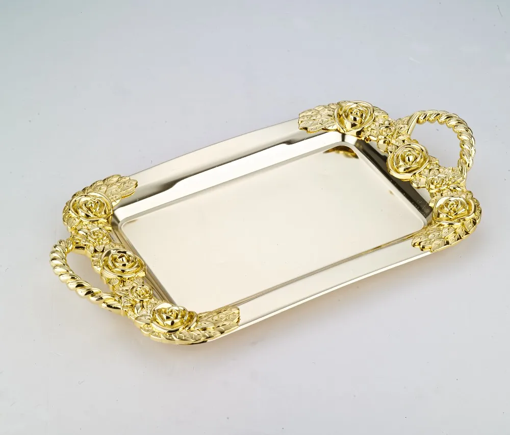 Middle East Style Rectangular Stainless Steel Arab Serving Tray With