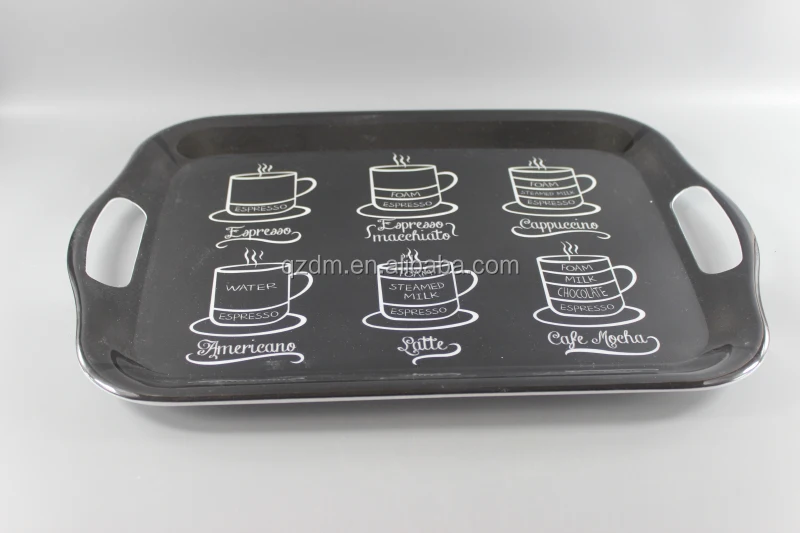 Black Melamine Serving Tray , Plastic Tray with hanlde