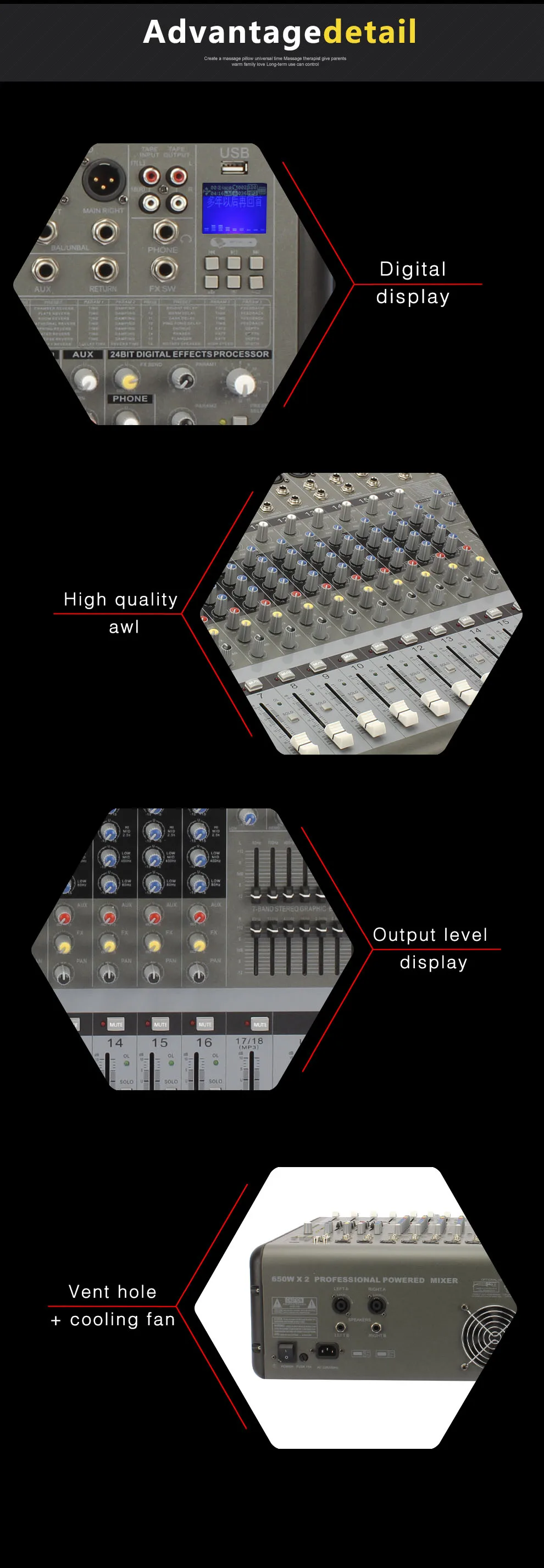 8 Channel professional audio mixer effects stage pro  power mixer 