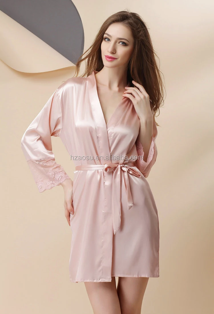 Women's Pure Colour Short Satin Kimono Robes - Buy Satin Robes,Cheap ...