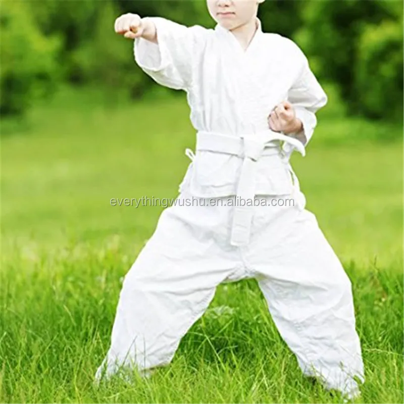 White Karate Uniform with Belt Light Weight Elastic Training Suit Judo Uniform