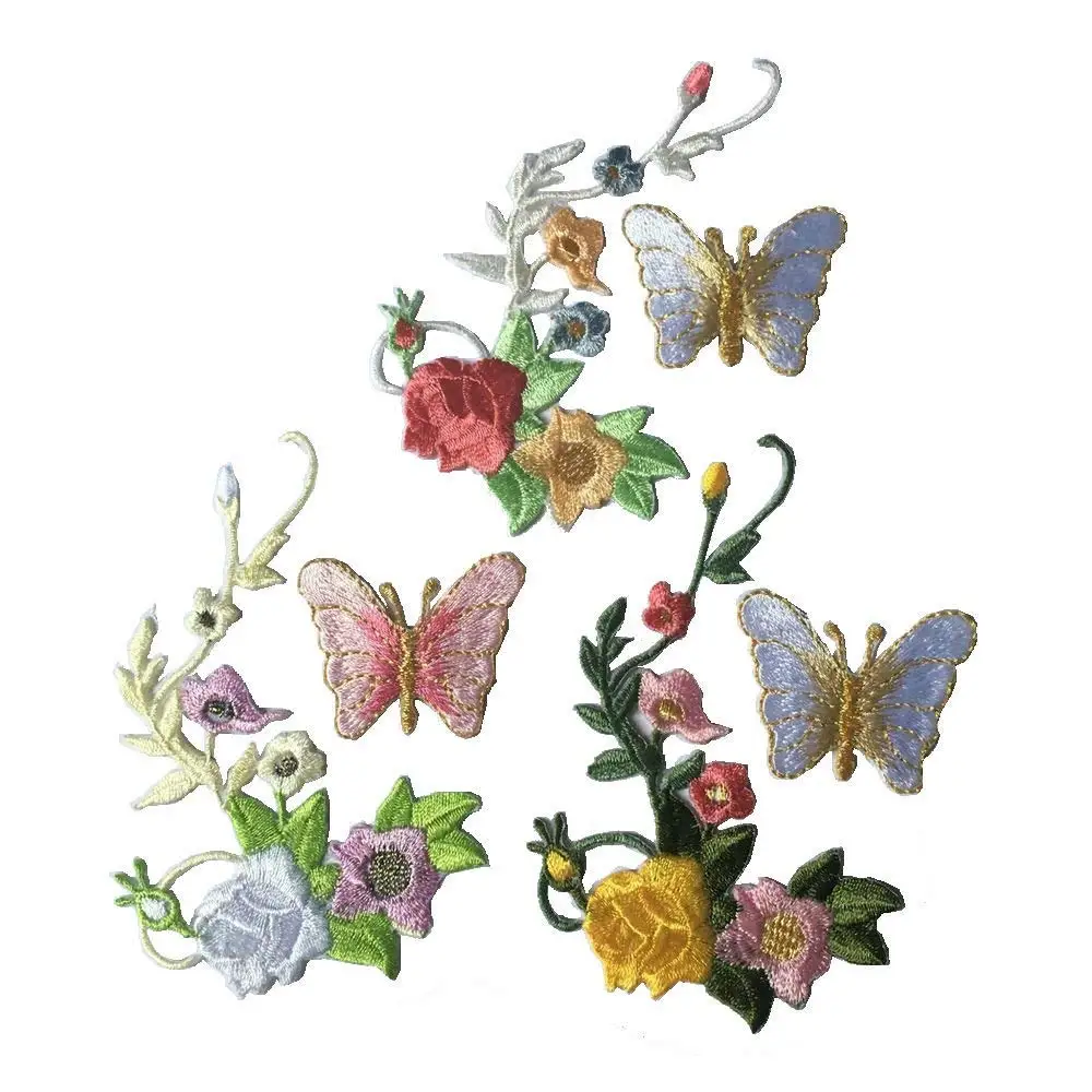 Flower Butterfly Patches Clothing Iron On Embroidered Appliques Stickers Bags Hats DIY Accessories