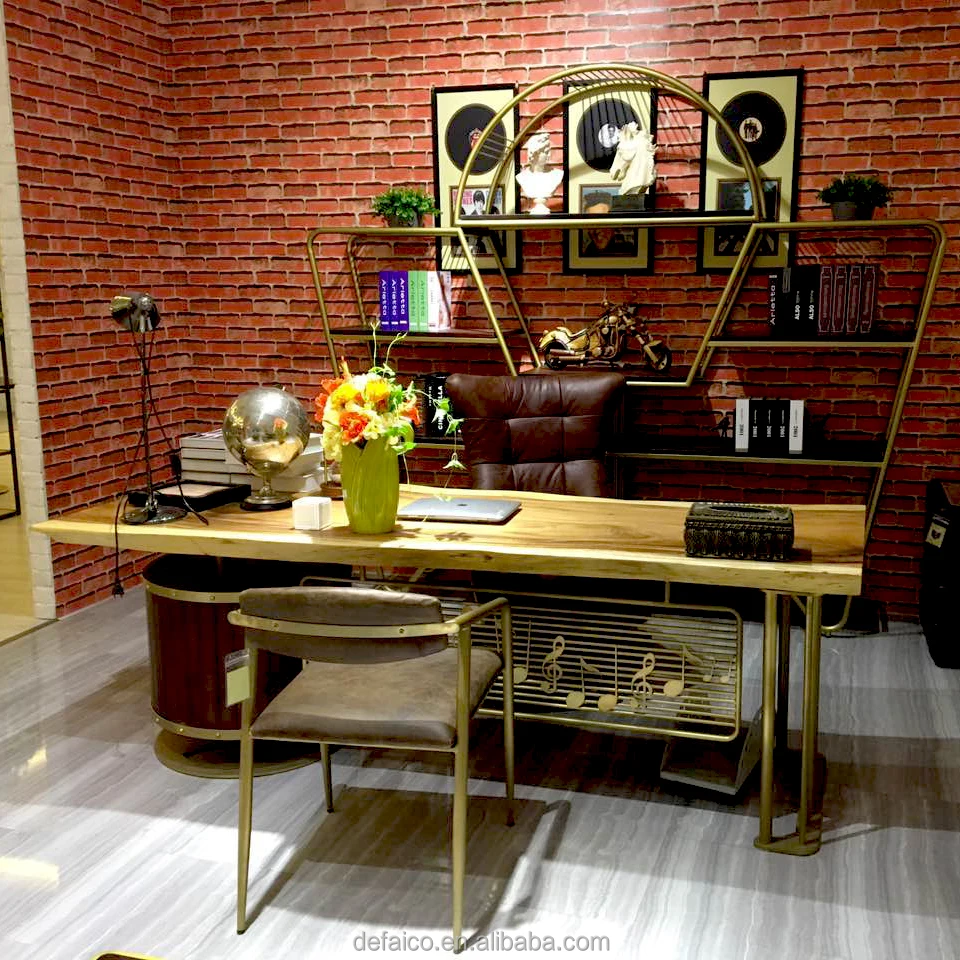 Industrial Style Furniture Office Standing Study Wood Top Metal Desk With Drawers Buy