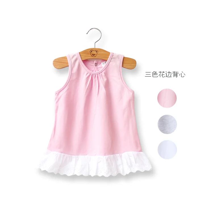 2015 summer girl s sleeveless ruched long shirt o neck lolita style solid sweety pink lace