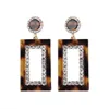 Vintage Fashion Statement Rhinestone Inlaid Pave OL Office Geometric Stud Dangle Earring Tortoise Shell Acrylic Boho Earring