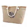 Personalized Solid Color Burlap Beach Tote Bags