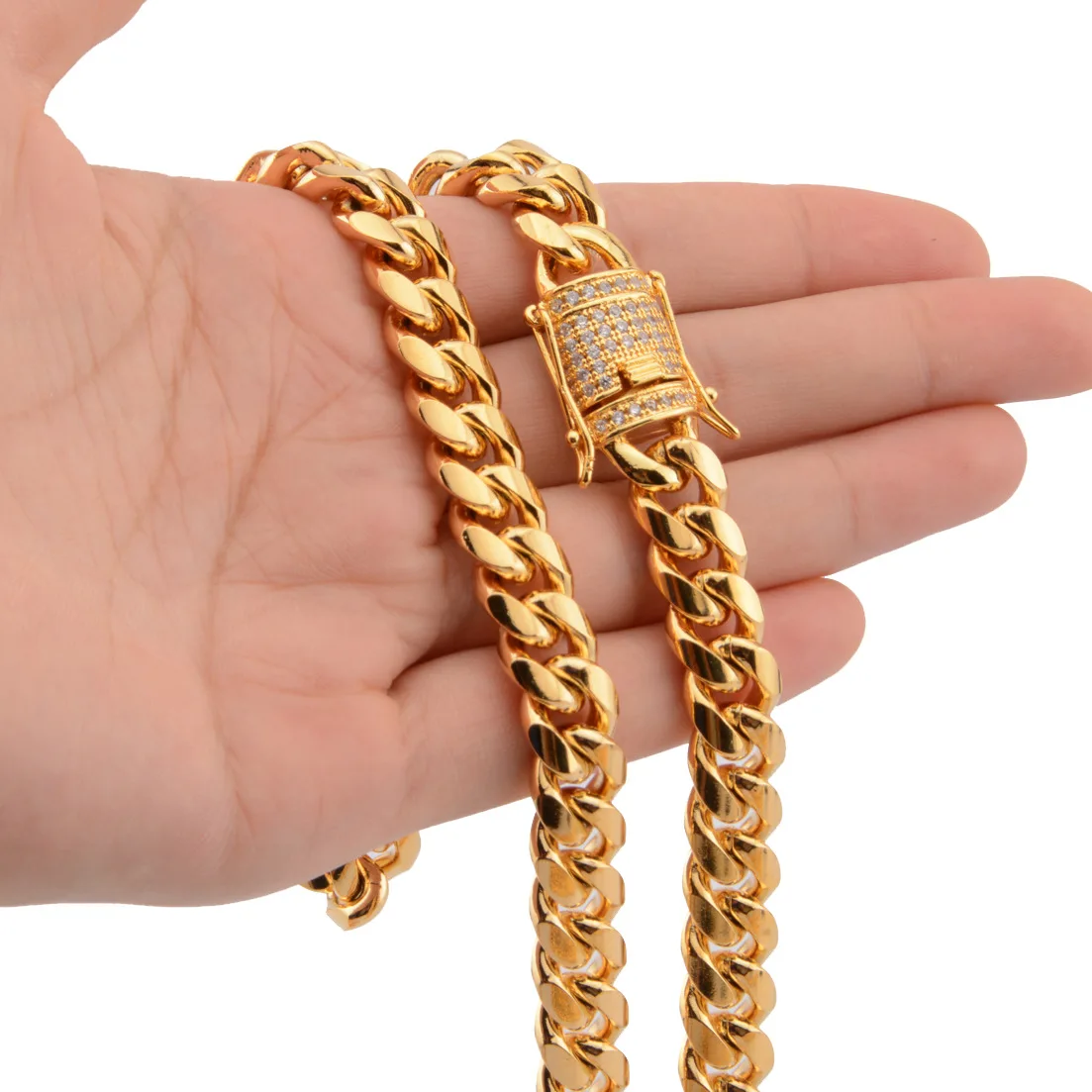 Iced Out Clasp Stainless Steel Cuban Link Chain Necklace