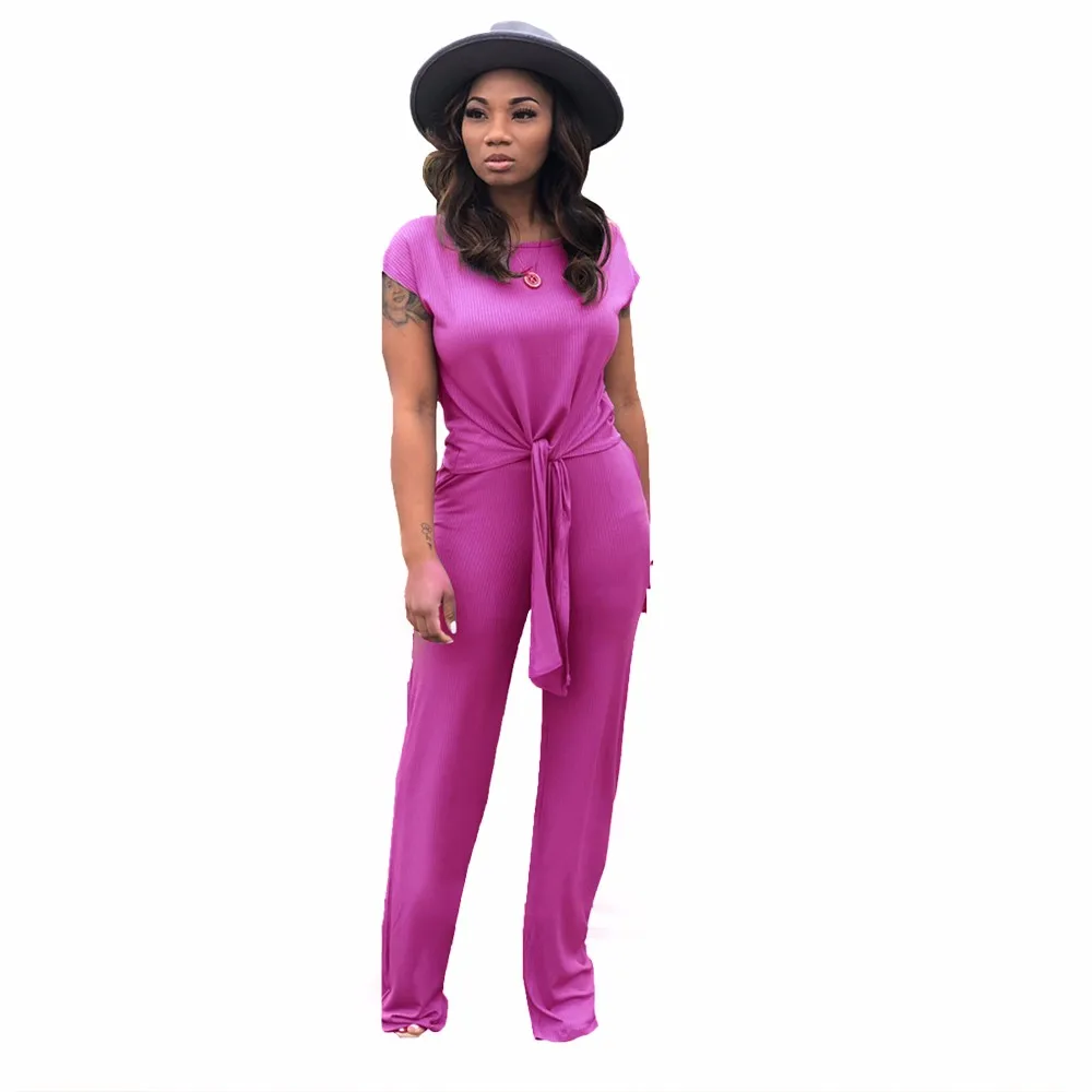 Tight Short Sleeve Crop Top Casual Wide Leg Pants Women Pants Two Piece Set Women