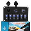 Waterproof Voltmeter CE 6 Gang LED Rocker Switch Panel 2 USB Socket Cigarette Lighter Plug 12-24V Boat Auto Car Tool NEW