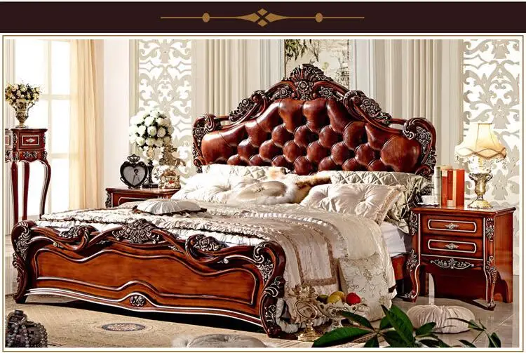 modern european solid wood bed Fashion Carved 1.8 m bed french bedroom furniture 6590