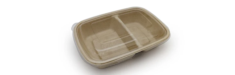 Disposable Bento Food 2 Compartment Paper Rectangle Tray Plate