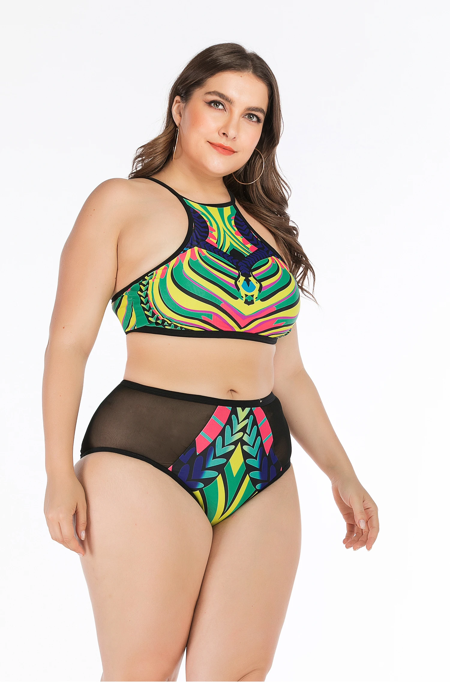 Leopard Print Sexy Bandage Bikini High Waist Plus Size Women Swimwear