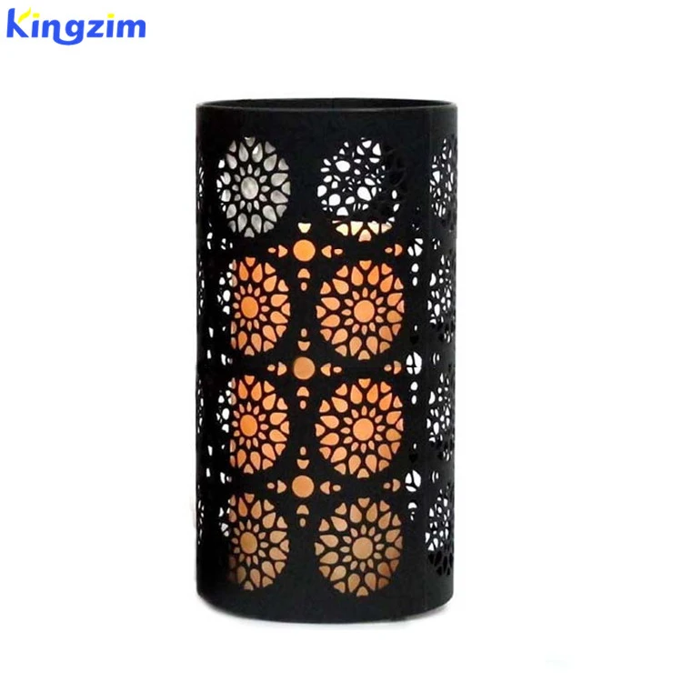 Decorative laser cut hollow cylinder metal lantern black Sunflower candle holder for wedding table