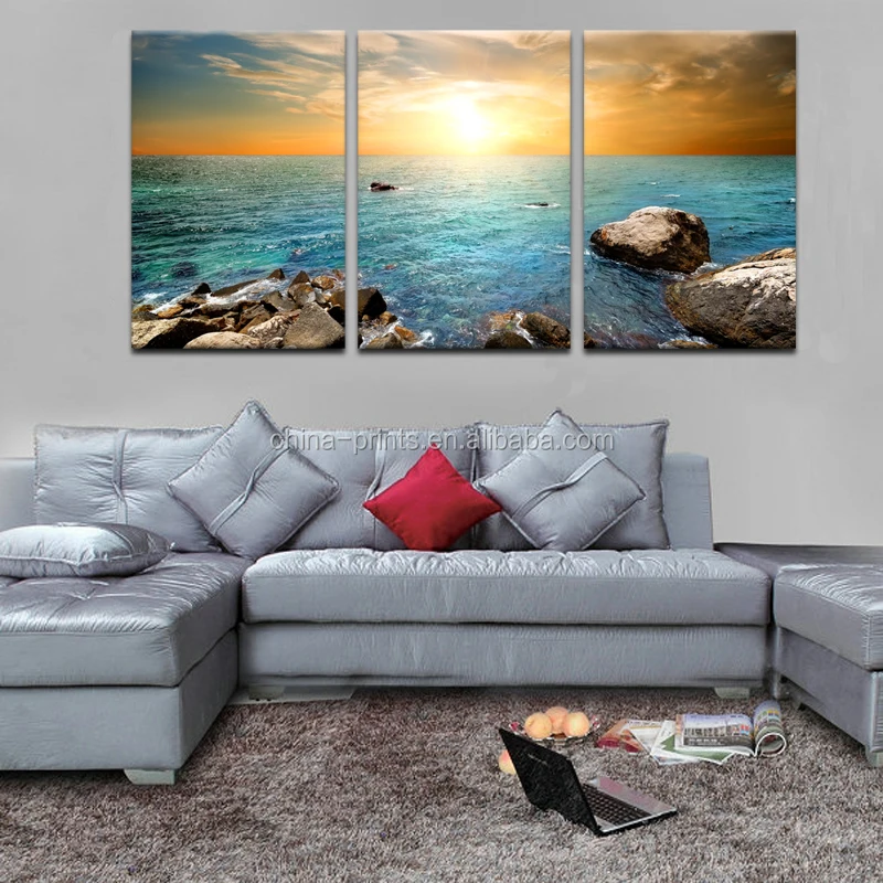 海景ためのキャンバスの絵をぶら下げ 日の出海キャンバスアート 3個壁絵 Buy 海の風景キャンバスの絵 日の出海キャンバスアート 壁絵 Product On Alibaba Com