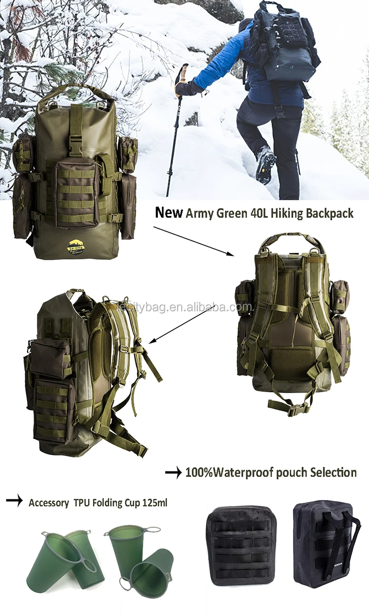 Camping Military Backpack 500d Pvc Tarpaulin Dry Bag 40l Welded Molle System Waterproof Survival