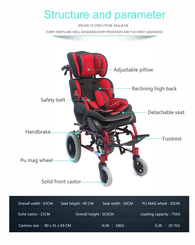 Lightweight Manual Aluminum Disabled baby Wheelchair for Cerebral palsy children child power wheelchair