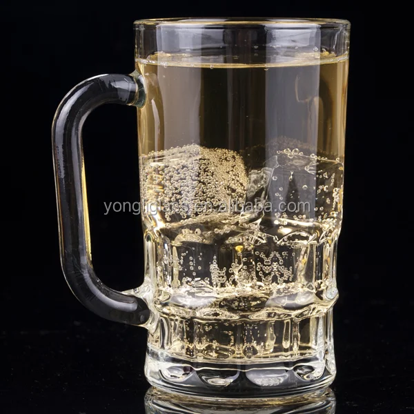 2015 high quality 350ml transparent glass beer cup/ large glass beer mug with logo/ custom beer steins glass with handle