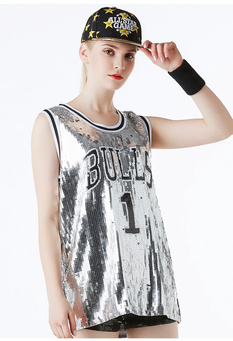 Sexy Womens Wear Letter Printing Sequined Vest Reversible Sequin Hip ...