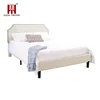 Full Size Upholstered Fabric Platform Bed Frame With Wood Slats in Beige Khaki