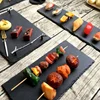 China Premium Quality Wholesale Personalised Rectangle Black Natural Slate Stone Cheese Board and Cutlery Knife Set with Handles