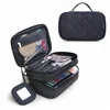 Double Layers Nylon Tote Zipper Portable Travel Cosmetic Storage Bag Makeup Bag with a Mirror