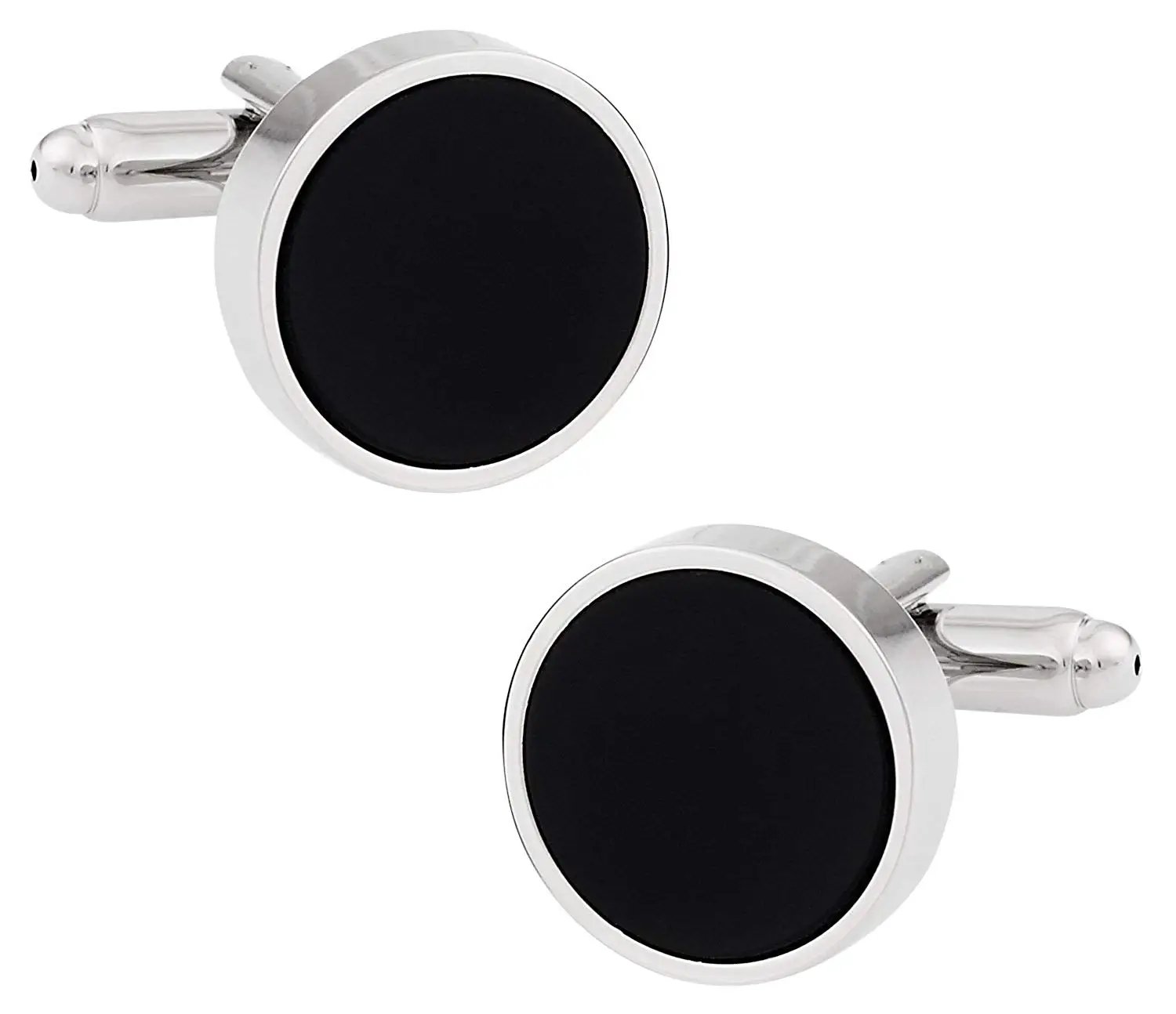 Cuff-Daddy Black Enamel Cufflinks Silver-Tone with Presentation Box