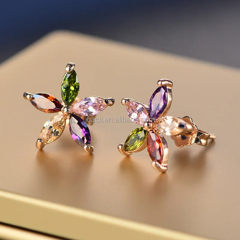 Joacii Flower Design Multi Colors AAA CZ Zircon 925 Silver Jewelry Earrings