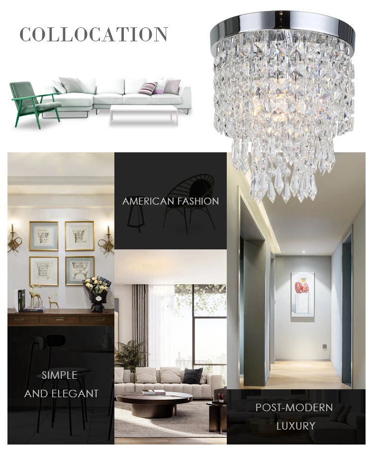 Cheap Bedroom Chrome Lamparas Fixture Home Droplight Cristal Mount LED Ceiling Lights