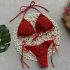 Amazon Wholesale Fashion Red Shiny Fabric Swimwear Women Sexy Two Piece Bikini