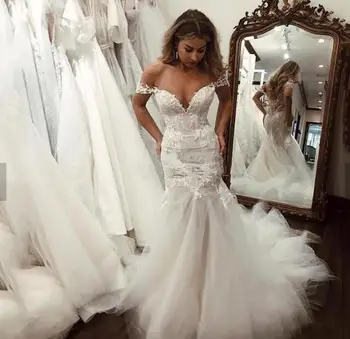 tulle off shoulder wedding dress