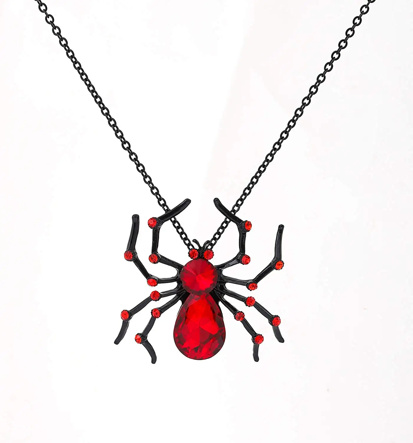 ISALOE Halloween Spider Necklace Big Black Crystal Spider Pendant Halloween Party Costume Accessories Necklace