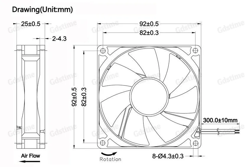 Gdstime Gda9225 Dc 5v 12v 24v 48v 90mm 92x92x25mm 92mm 2pin/3pn Sleeve ...