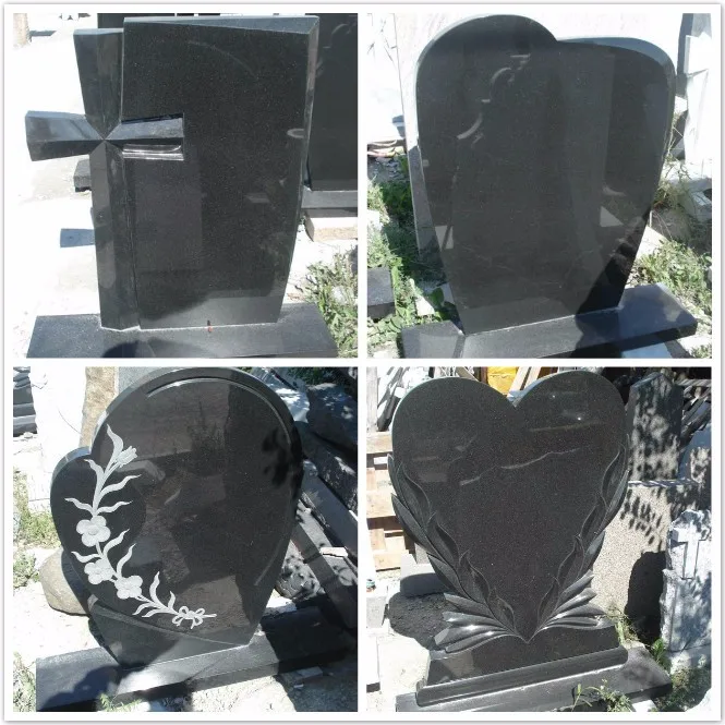 黑色抛光十字架墓碑,双重和单一纪念碑