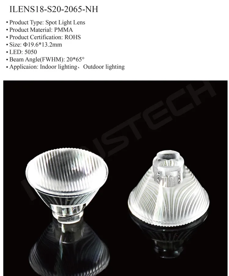 20mm led spotlight lens 20x65 degree wide angle conical waterproof lens 5050 package