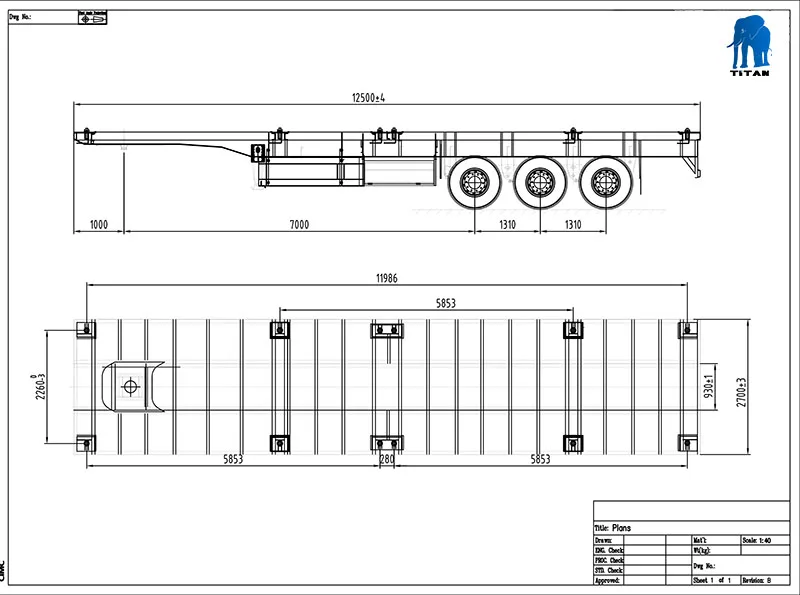 Titan 60t 20 Feet 40 Feet 53 Feet Utility Flatbed Truck Trailer Bpw ...