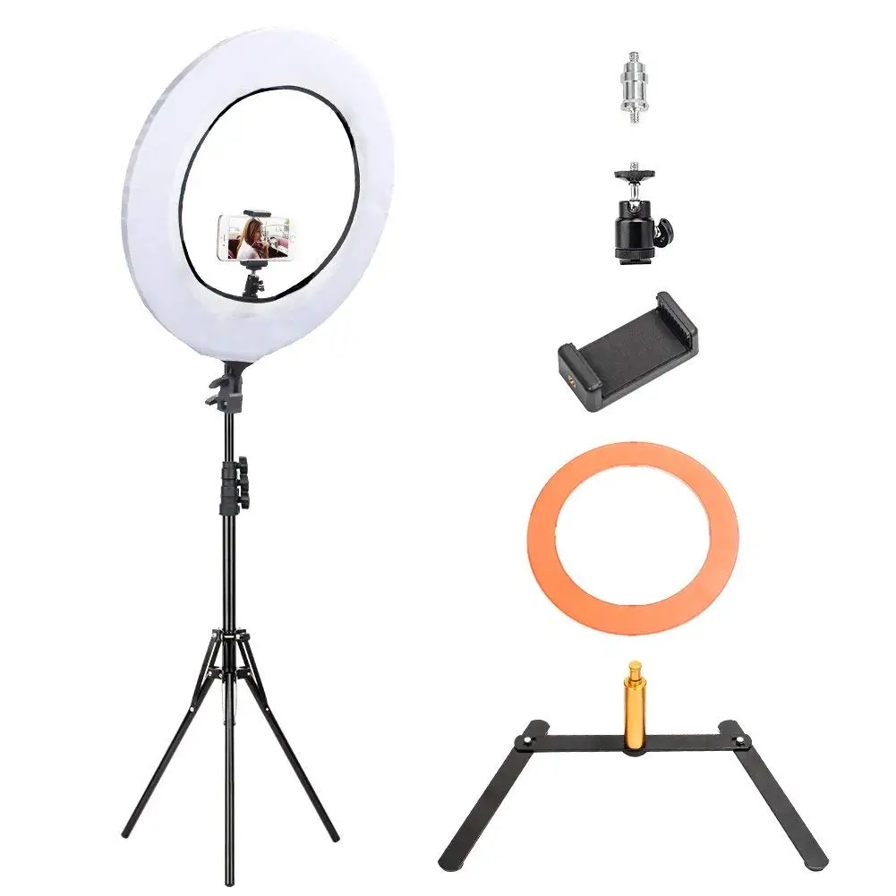 10 in 1 Zomei 14-inch Dimmable LED Light Ring Kit with 63” Stand Tripod, Boom Studio Scissor Arm Stand, White Diffuser Cloth for Makeup Photography Videography YouTube Facebook10 in 1 Zomei 14-inch Di