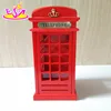 New design red telephone booth shape wooden large piggy coin bank W02A265