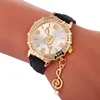 3824 Best Selling Clock Musical Symbols Bracelet Watch Ladies Leather Casual Watch For Gift